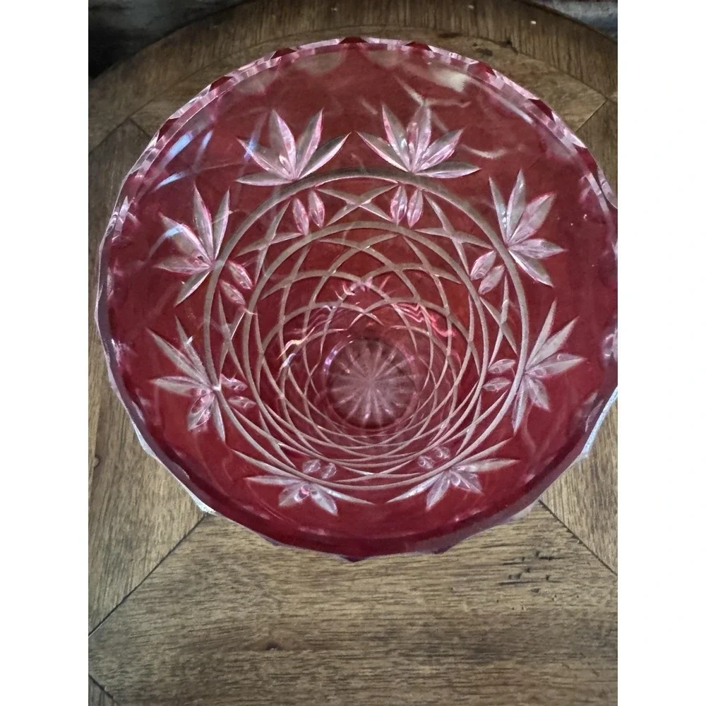 Vintage Bohemian Cranberry Cased Cut to Clear Crystal Vase {310}